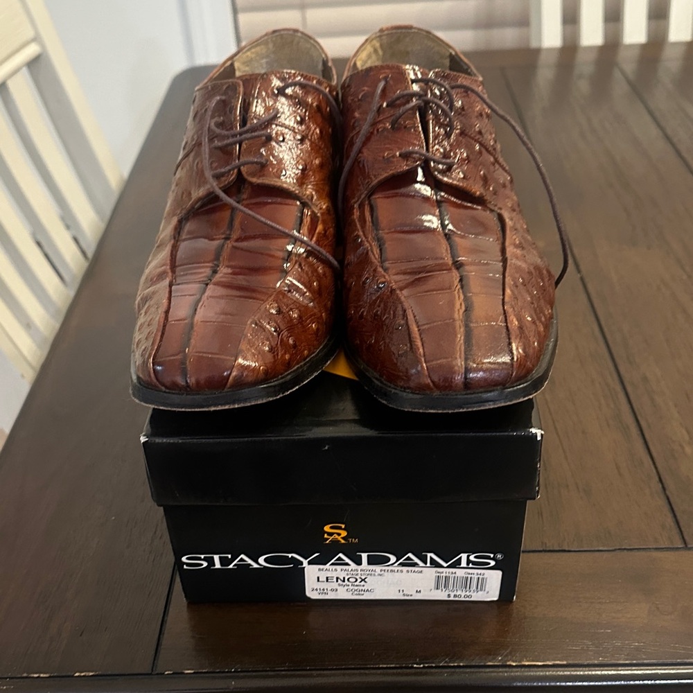 Stacy Adams Men's Cognac Crocodile Print Oxfords